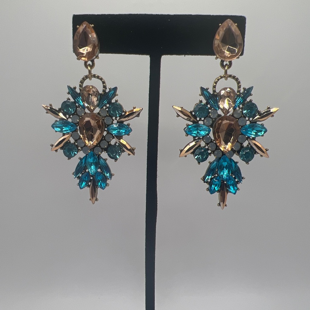 Teal & peach statement earrings